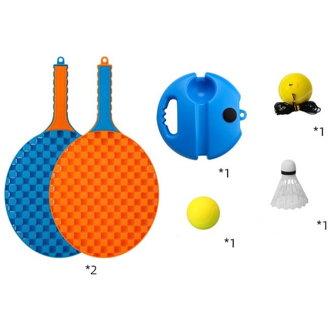 Set Badminton pentru Copii, Flippy, Doua Palete, Fluturas, 2 Mingi, Minge cu Elastic pentru Antrenament, Suport de Prindere Stabil, 41x23 cm, Albastru Portocaliu-7