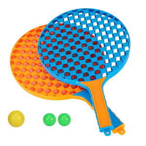 Set Badminton pentru Copii, Flippy, 2 Palete, 3 Mingi, Pentru Joaca si Antrenament, Albastru Portocaliu-0