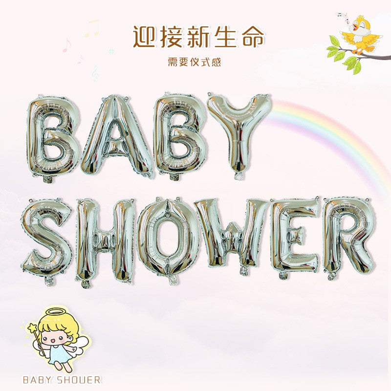 Set baloane din folie metalizată, Model Baby Shower, Cu ață de prindere, litere de 40 cm, Baloane Party, Argintiu-0
