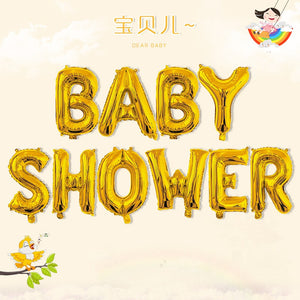 Set baloane din folie metalizată, Model Baby Shower, Cu ață de prindere, litere de 40 cm, Baloane Party, Auriu-0