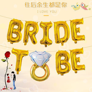 Set baloane din folie metalizată, Model Bride To Be cu Inel de logodna, litere de 40 cm, Baloane Party, Auriu-0