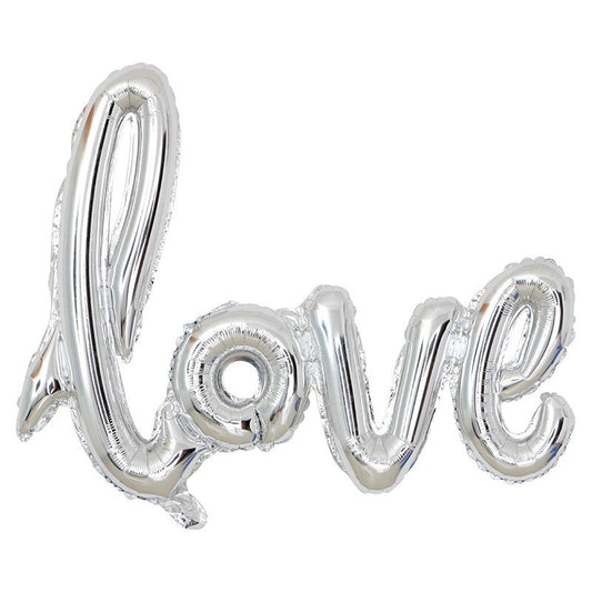 Set Baloane din Folie Metalizata, Model Love Scris de Mana, 102x65 cm, Baloane Ziua Indragostitilor, Ambalaj Individual, Pai inclus, Argintiu-1