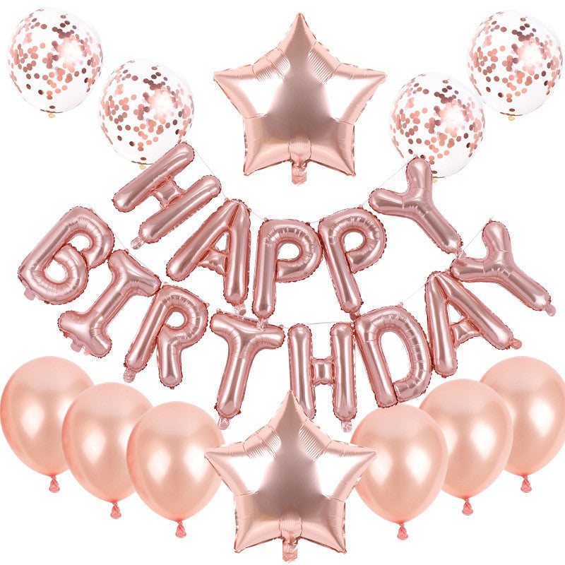 Set baloane din folie metalizată și baloane din latex, baloane folie Happy Birthday, 4 baloane latex Confetti, 6 baloane latex Roz, 2 baloane folie Steluță, 40cm, Roz-0