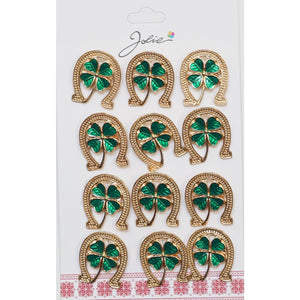 Set 12 Brose Martisor Primavara Potcoava cu Trifoi in Centru-0