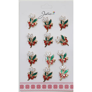 Set 12 Brose Martisor Primavara Ghiocel cu Fundita Rosie-0