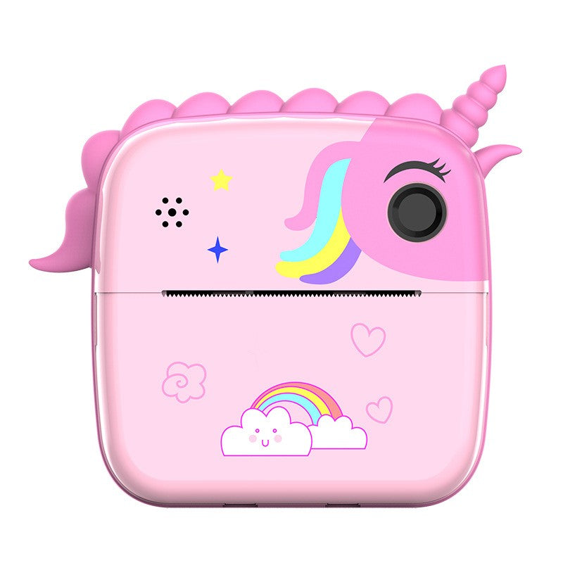 Set Camera Instantanee pentru Copii, Flippy, Ecran HD 2.4'', 24MP, 1200 mAh, cu Functie de Printare Alb-Negru, cablu USB-C, Bluetooth, Compatibil iOS/Android, Model Unicorn, Roz-0