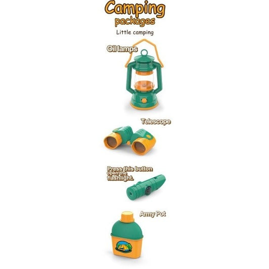 Set camping exterior/interior pentru copii, 7 accesorii cu tematica si cort, multicolor-1