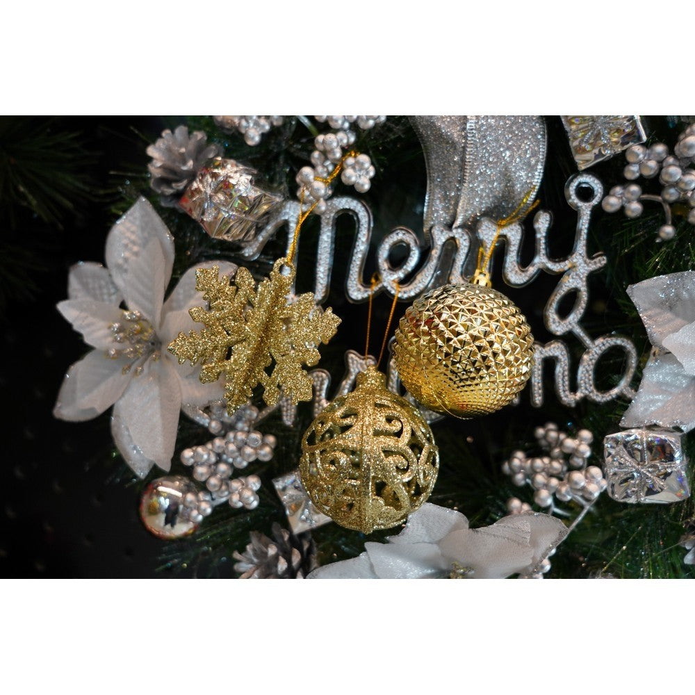 Set de 12 ornamente de brad, Flippy, de tip Glob, Auriu, din plastic, cu finisaj sclipitor , cutie 6 cm adancime x 23 cm lungime x 18 cm inaltime-9