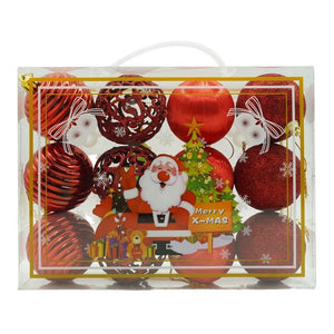Set de 12 ornamente de brad, Flippy, de tip Glob, Rosu, din polistiren, cu finisaj sclipitor , cutie 6 cm adancime x 23 cm lungime x 18 cm inaltime-0