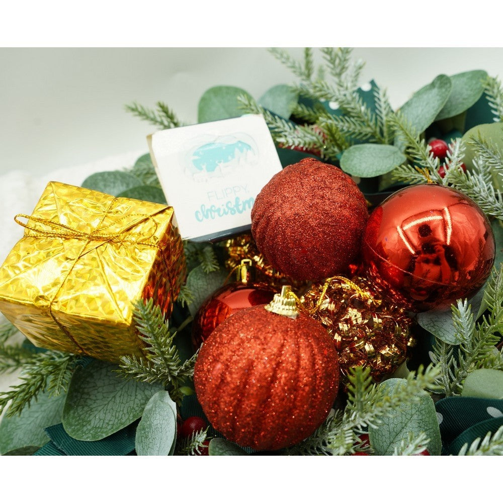 Set de 20 ornamente de brad, Flippy, de tip Glob, Rosu/ Auriu, din polistiren, cu finisaj sclipitor , cutie 6 cm adancime x 29 cm lungime x 24 cm inaltime-8