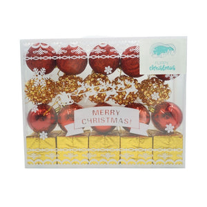 Set de 20 ornamente de brad, Flippy, de tip Glob, Rosu/ Auriu, din polistiren, cu finisaj sclipitor , cutie 6 cm adancime x 29 cm lungime x 24 cm inaltime-0