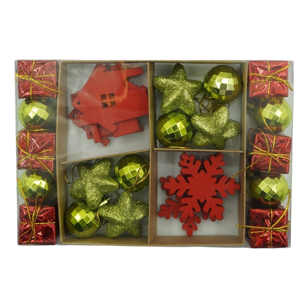 Set de 24 ornamente de brad, Flippy, de tip Glob, Rosu/ Auriu, din polistiren, cu finisaj sclipitor , cutie 3 cm adancime x 20 cm lungime x 14 cm inaltime-0