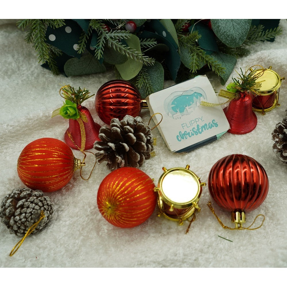 Set de 24 ornamente de brad, Flippy, de tip Glob, Rosu/ Maro, din polistiren, cu finisaj sclipitor , cutie 5 cm adancime x 29 cm lungime x 19 cm inaltime-8