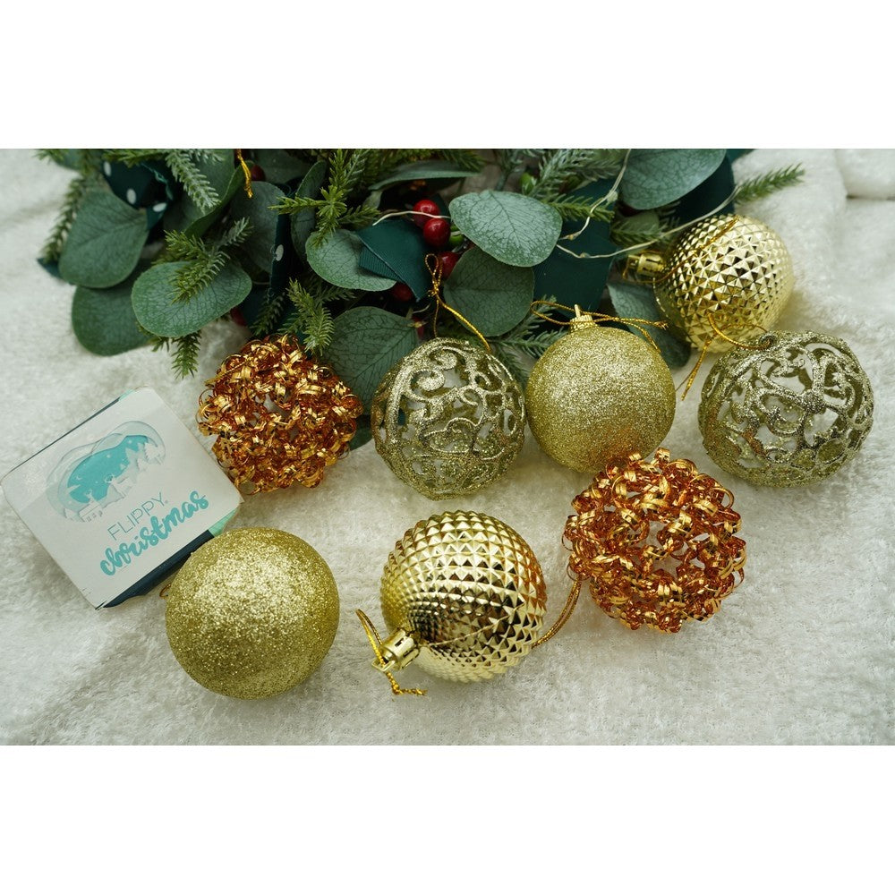 Set de 28 ornamente de brad, Flippy, de tip Glob, Cupru/ Auriu, din polistiren, cu finisaj sclipitor , cutie 18 cm adancime x 22 cm inaltime x 18 cm lungime)-6