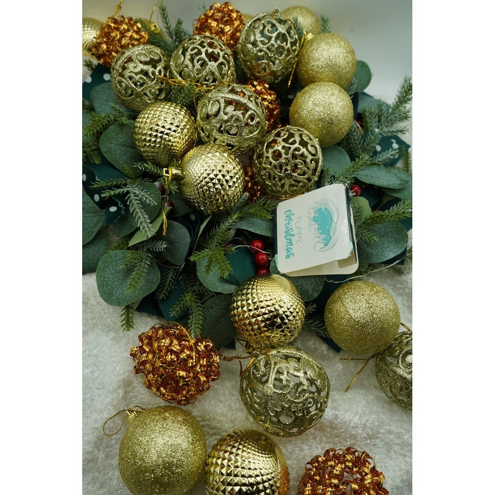 Set de 28 ornamente de brad, Flippy, de tip Glob, Cupru/ Auriu, din polistiren, cu finisaj sclipitor , cutie 18 cm adancime x 22 cm inaltime x 18 cm lungime)-8