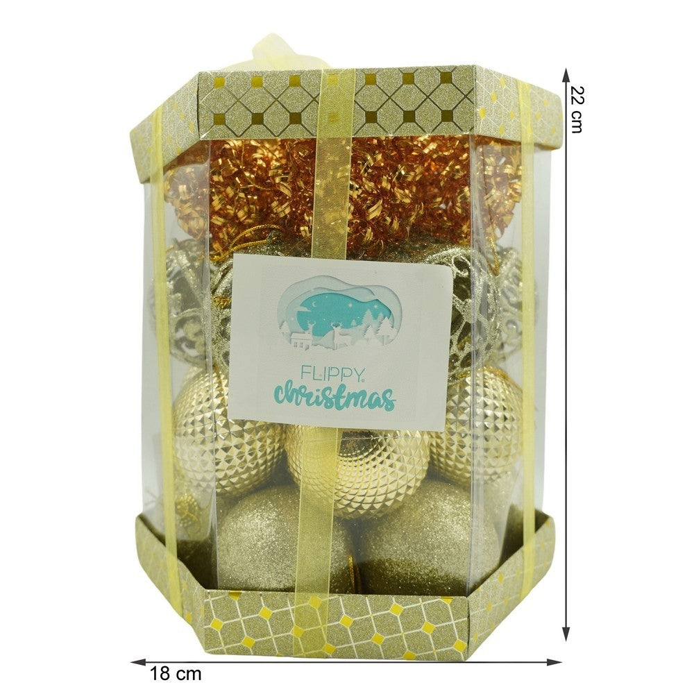 Set de 28 ornamente de brad, Flippy, de tip Glob, Cupru/ Auriu, din polistiren, cu finisaj sclipitor , cutie 18 cm adancime x 22 cm inaltime x 18 cm lungime)-10