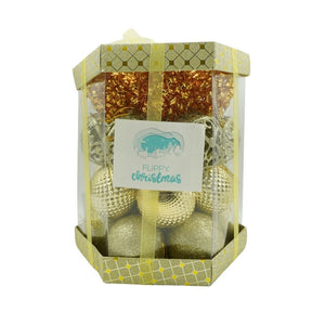 Set de 28 ornamente de brad, Flippy, de tip Glob, Cupru/ Auriu, din polistiren, cu finisaj sclipitor , cutie 18 cm adancime x 22 cm inaltime x 18 cm lungime)-0