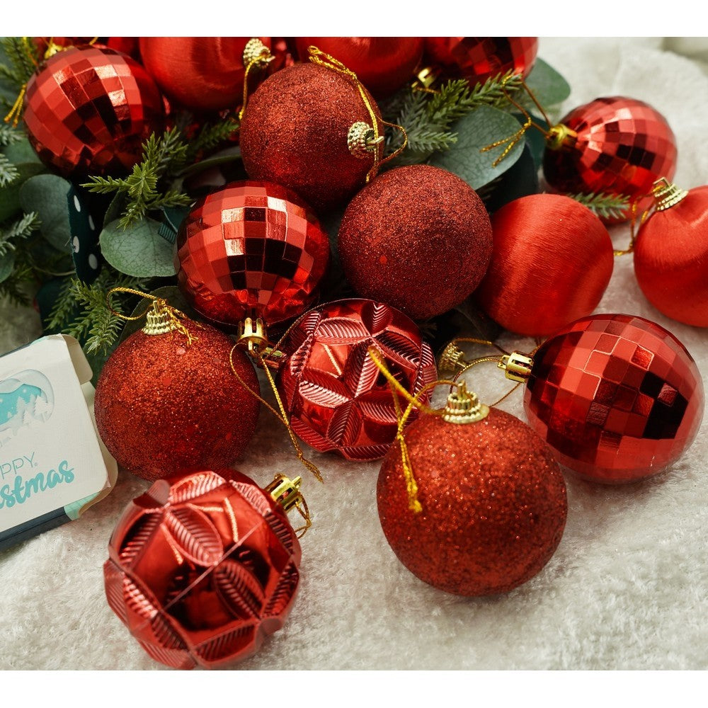 Set de 28 ornamente de brad, Flippy, de tip Glob, Rosu, din polistiren, cu finisaj sclipitor , cutie 18 cm adancime x 22 cm inaltime x 18 cm lungime)-5