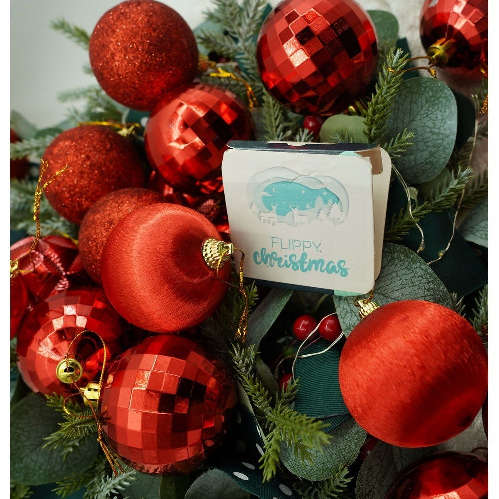Set de 28 ornamente de brad, Flippy, de tip Glob, Rosu, din polistiren, cu finisaj sclipitor , cutie 18 cm adancime x 22 cm inaltime x 18 cm lungime)-6