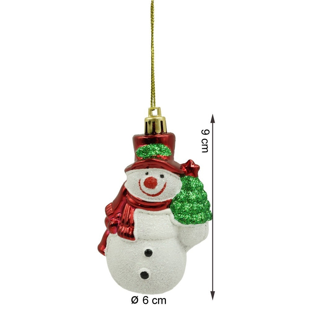 Set de 3 ornamente de brad, Flippy, de tip Om de zapada, Alb/Rosu, din plastic, cu finisaj sclipitor , cutie 4 cm adancime x 6 cm inaltime x 9 cm lungime-10