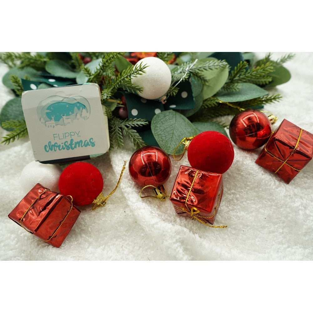 Set de 35 ornamente de brad, Flippy, de tip Glob, Alb/ Rosu, din polistiren, cu finisaj sclipitor , cutie 11 cm adancime x 19 cm inaltime x 11 cm lungime)-6