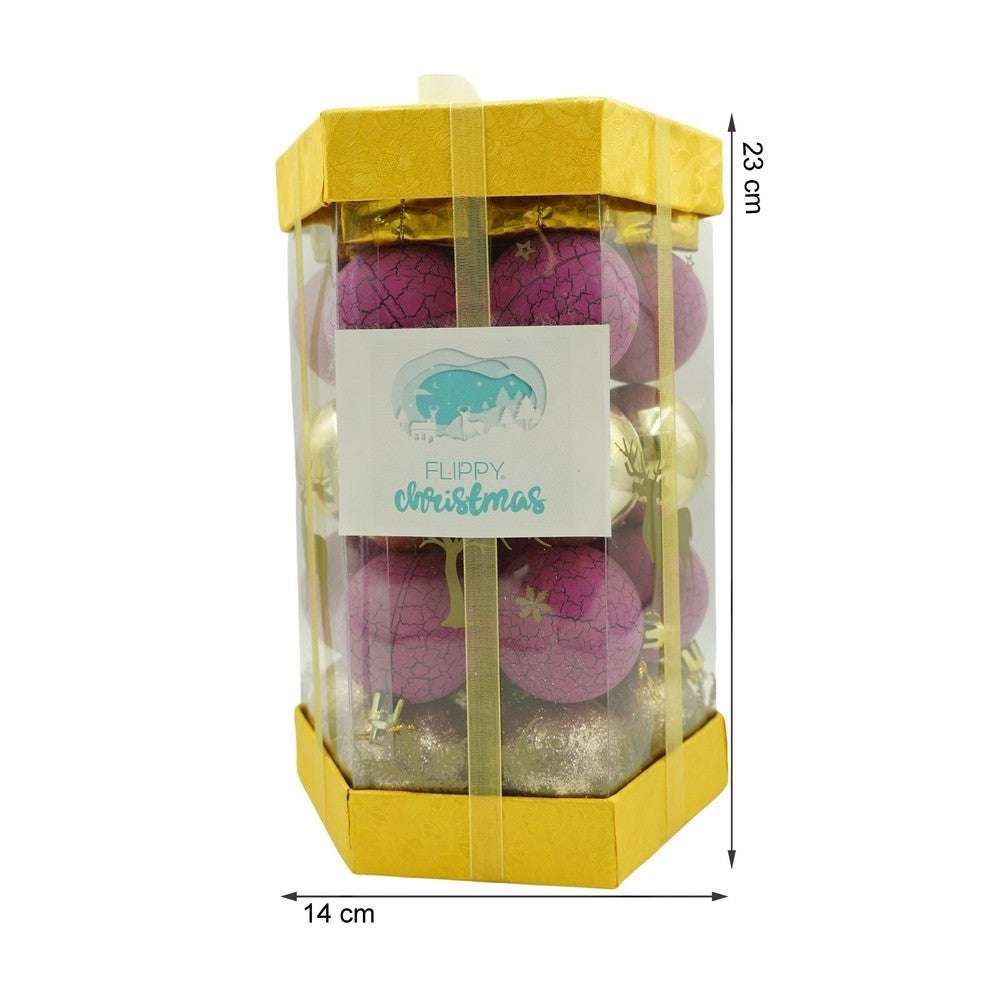 Set de 35 ornamente de brad, Flippy, de tip Glob, Auriu/ Mov, din polistiren, cu finisaj sclipitor , cutie 14 cm adancime x 23 cm inaltime x 14 cm lungime)-10