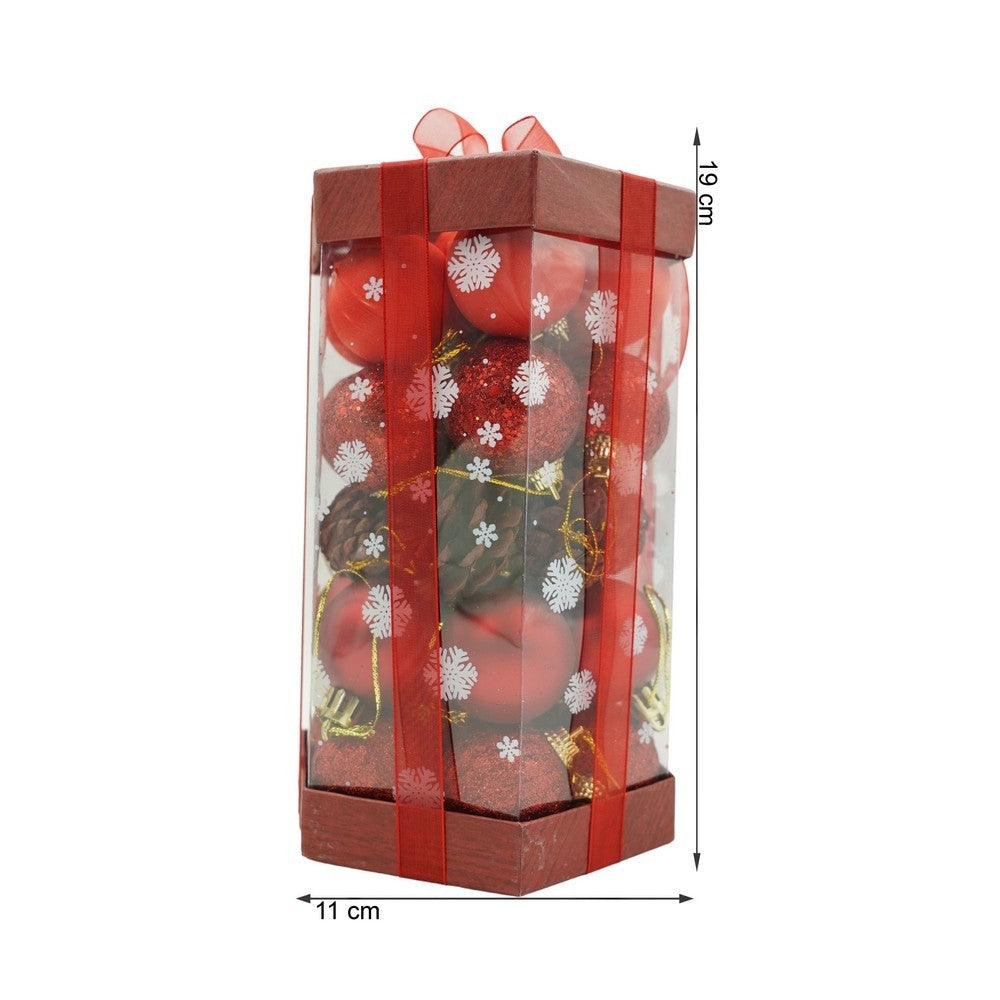 Set de 35 ornamente de brad, Flippy, de tip Glob, Rosu, din polistiren, cu finisaj sclipitor , cutie 11 cm adancime x 19 cm inaltime x 11 cm lungime)-10