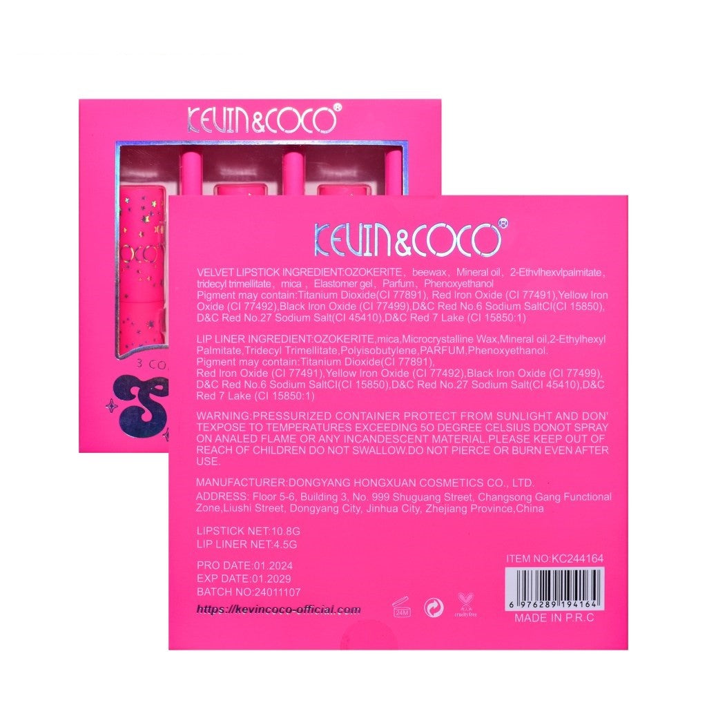 Set de Buze, KEVIN & COCO, Stay Wild, 3 Lip Stick-uri si 3 Creioane de Buze, 16.1 x 16 x 2.6 cm, Nuante Calde-3