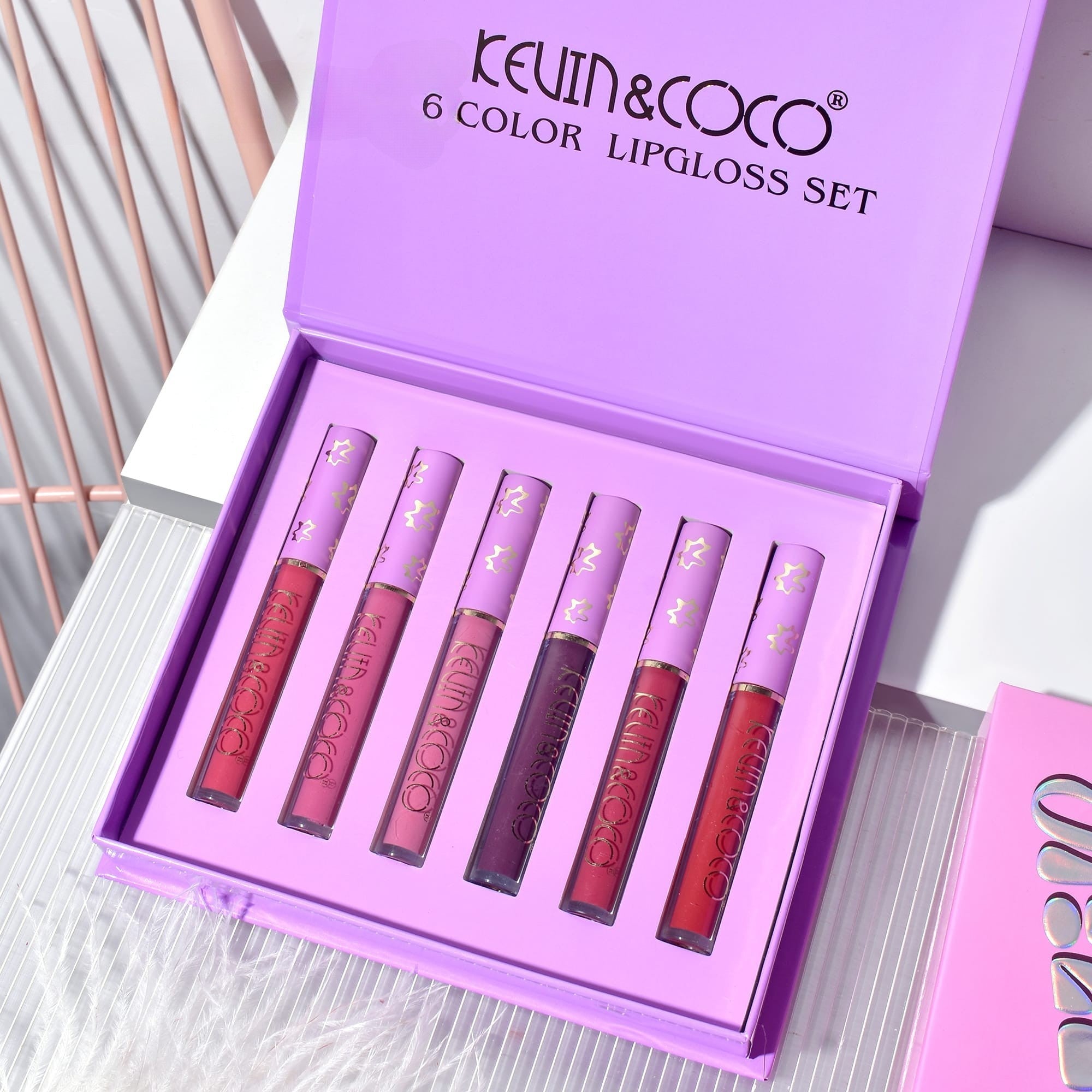 Set de Buze, KEVIN COCO, Violet Girl, 6 Lip Gloss-uri, 17 x 14.8 x 2.9 cm, Roz/Rosu/Mov-2