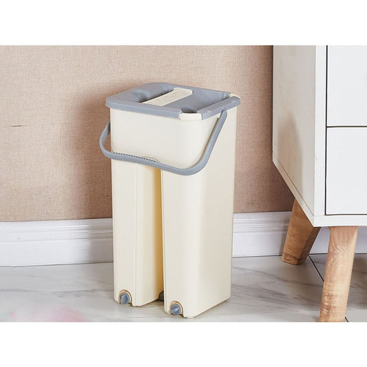 Set de curatenie Flippy, mop si galeata, galeata 6 l, 2 rezerve microfibra incluse, design modern, pentru interior, material plastic, peri sintetici, plat, cu storcere, bej-1