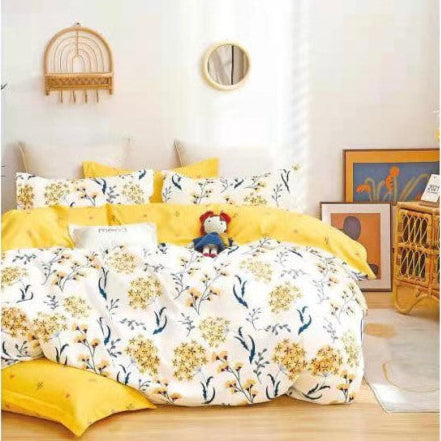 Set de Lux lenjerie de pat din bumbac 100%, 6 piese, Galben flori