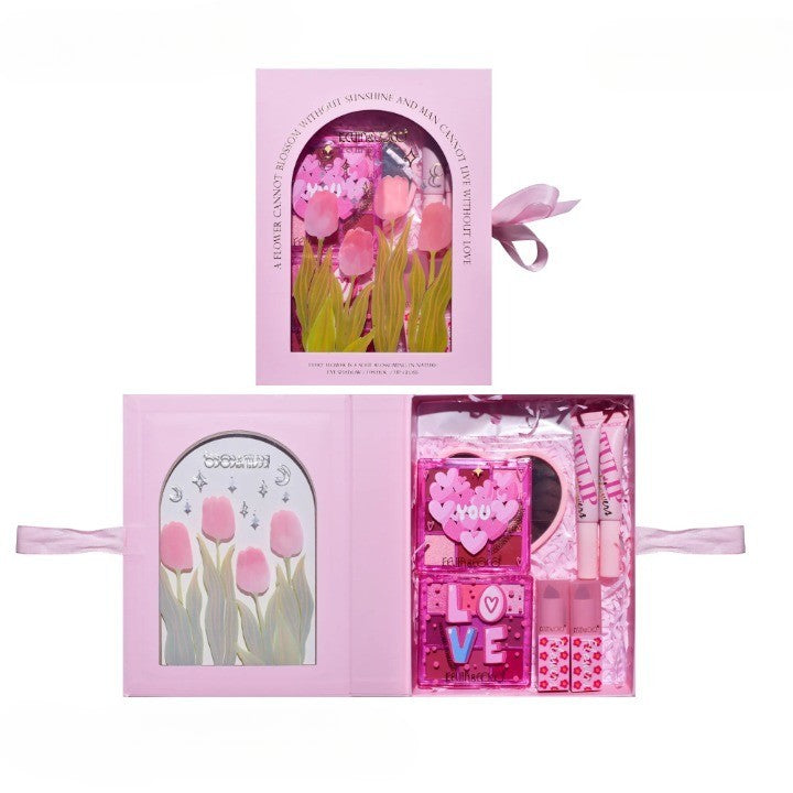 Set de Machiaj, KEVIN & COCO, 22 Culori, Model Lalele, 2 Palete de Farduri, 2 Lip Gloss-uri, 2 Lip Stick-uri, 1 Oglinda Inimioara, 15.7 x 21 x 4 cm, Multicolor-10