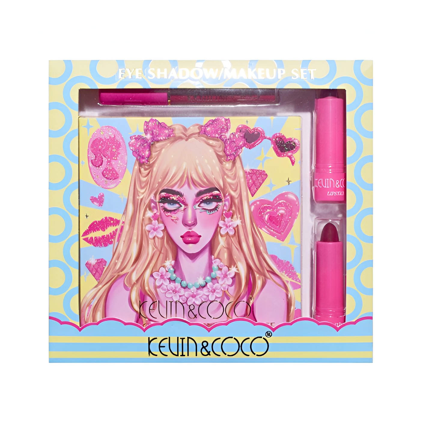 Set de Machiaj, Kevin & Coco, 26 de Culori, Pigmentate, Fard de ochi, Ruj, Gloss, Fard Obraz, 19x18x2 cm, Diferite Nuante-0