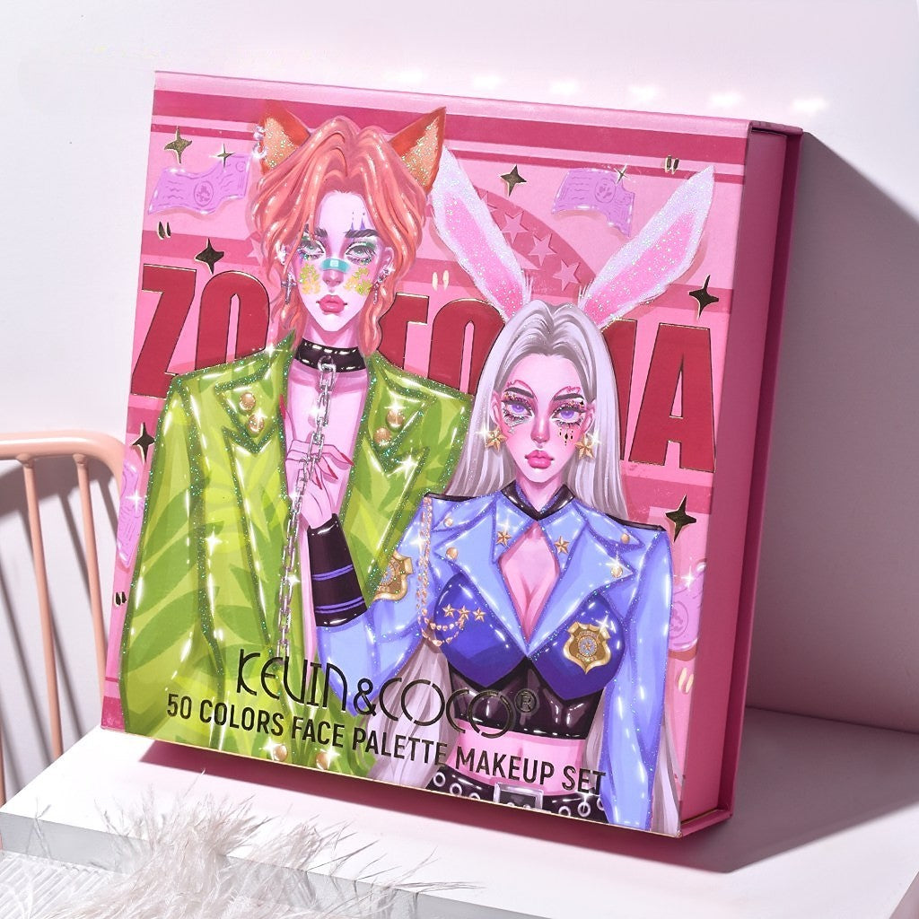 Paleta de Machiaj, KEVIN & COCO, Best Partner, Fard de Pleoape, Breloc si Cercei, 50 culori, 22 x 21 x 5cm-3