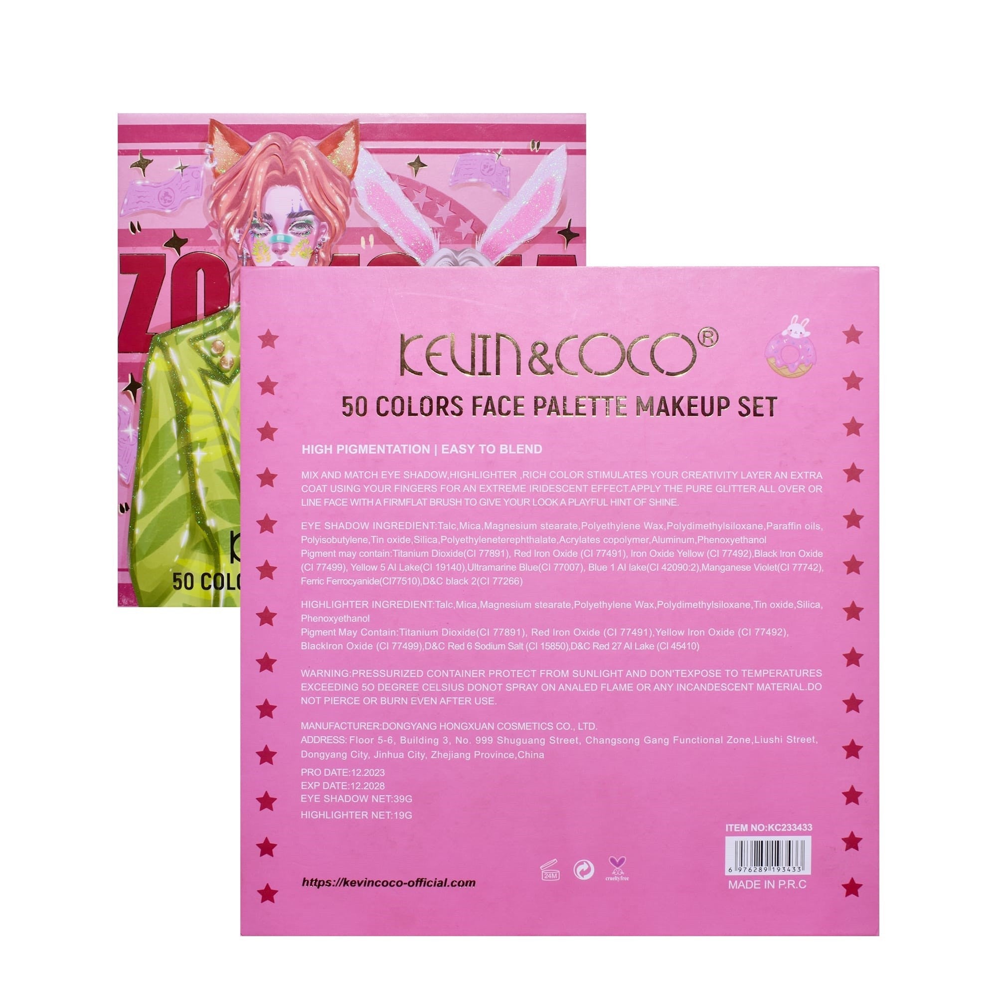 Paleta de Machiaj, KEVIN & COCO, Best Partner, Fard de Pleoape, Breloc si Cercei, 50 culori, 22 x 21 x 5cm-4