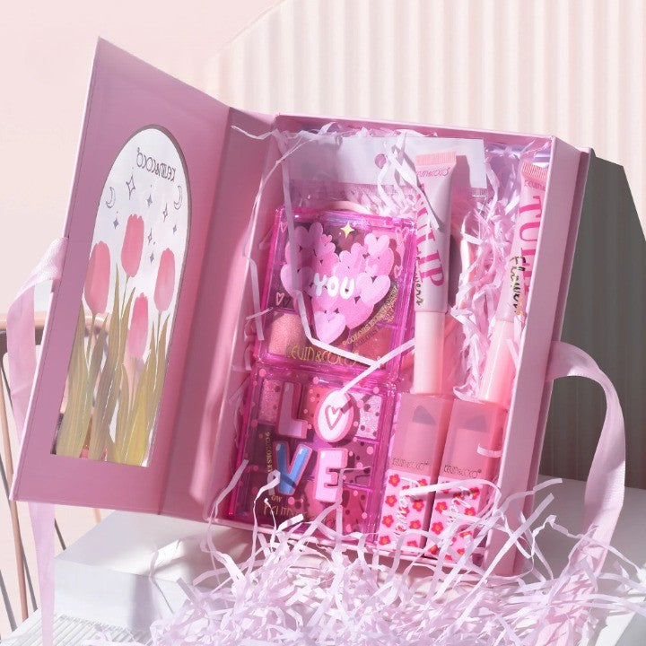 Set de Machiaj, KEVIN & COCO, 22 Culori, Model Lalele, 2 Palete de Farduri, 2 Lip Gloss-uri, 2 Lip Stick-uri, 1 Oglinda Inimioara, 15.7 x 21 x 4 cm, Multicolor-7