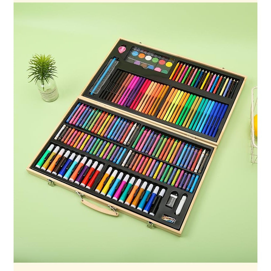 Set 180 Piese pentru Desen si Pictura, Flippy, Tip Servieta din Lemn, Model Natur, 46 x 30.9 x 4.1 cm, Multicolor-2