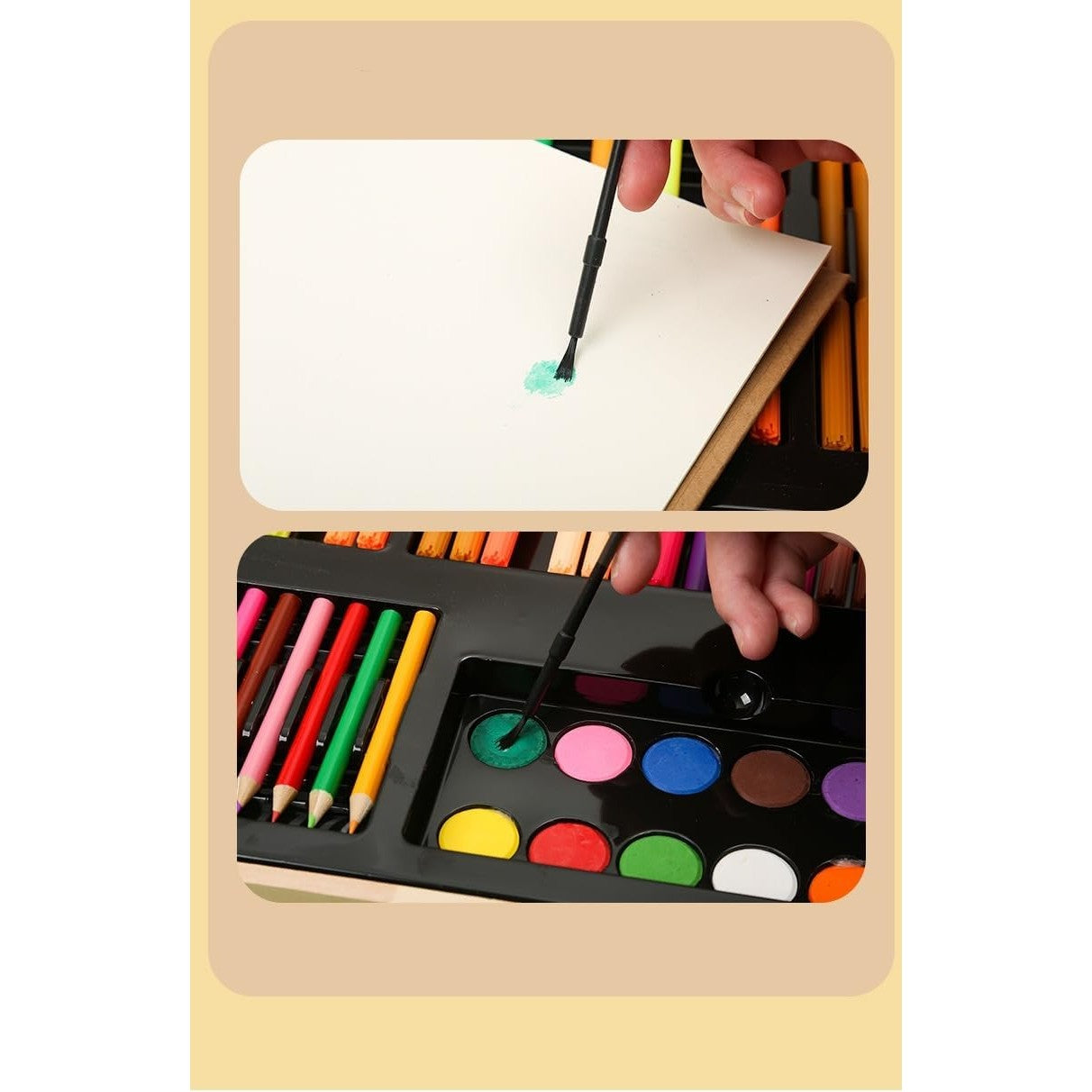 Set 180 Piese pentru Desen si Pictura, Flippy, Tip Servieta din Lemn, Model Natur, 46 x 30.9 x 4.1 cm, Multicolor-3