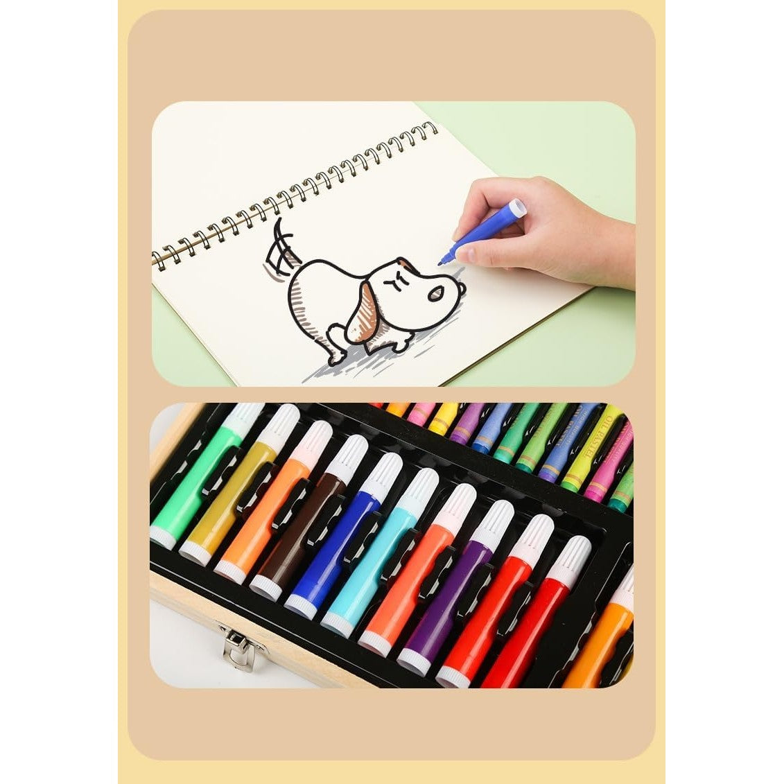 Set 180 Piese pentru Desen si Pictura, Flippy, Tip Servieta din Lemn, Model Natur, 46 x 30.9 x 4.1 cm, Multicolor-6