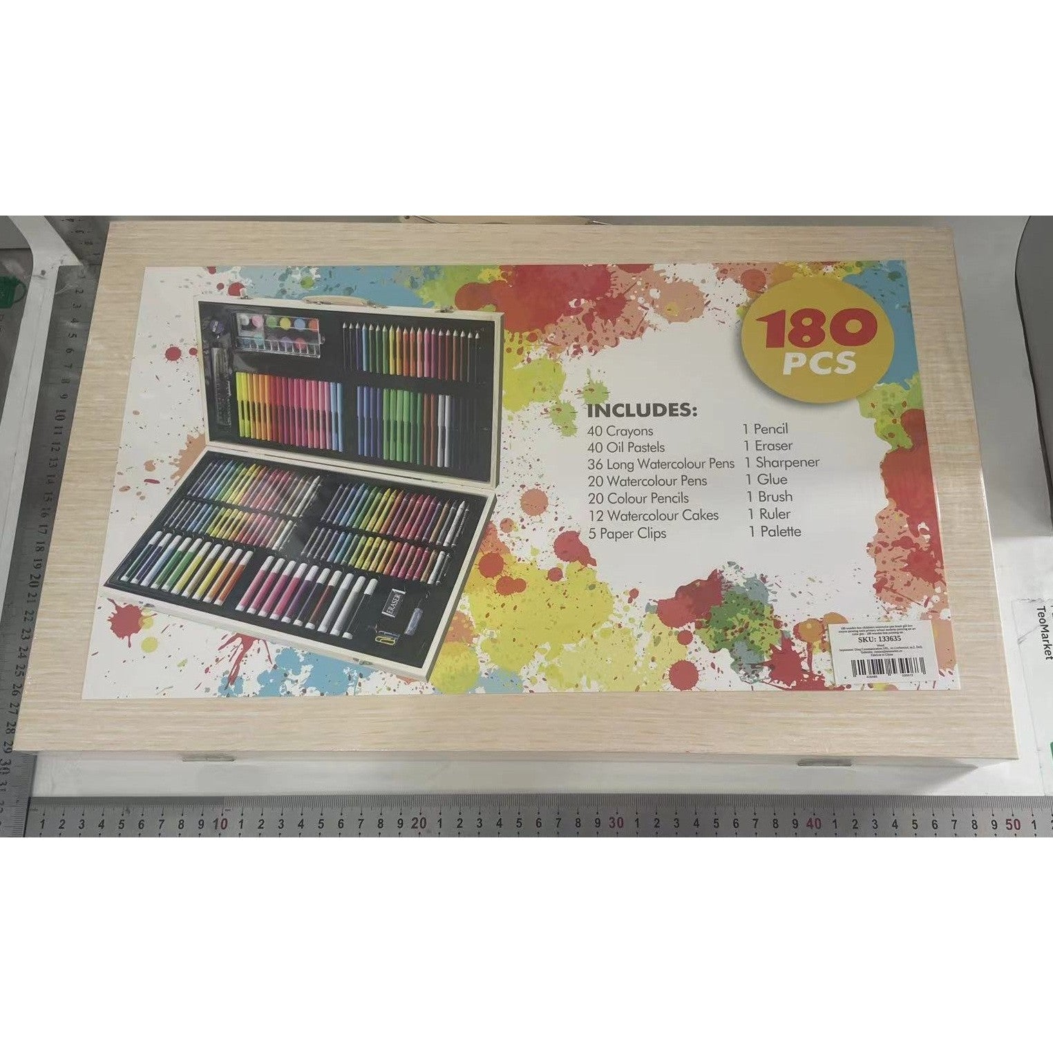 Set 180 Piese pentru Desen si Pictura, Flippy, Tip Servieta din Lemn, Model Natur, 46 x 30.9 x 4.1 cm, Multicolor-8
