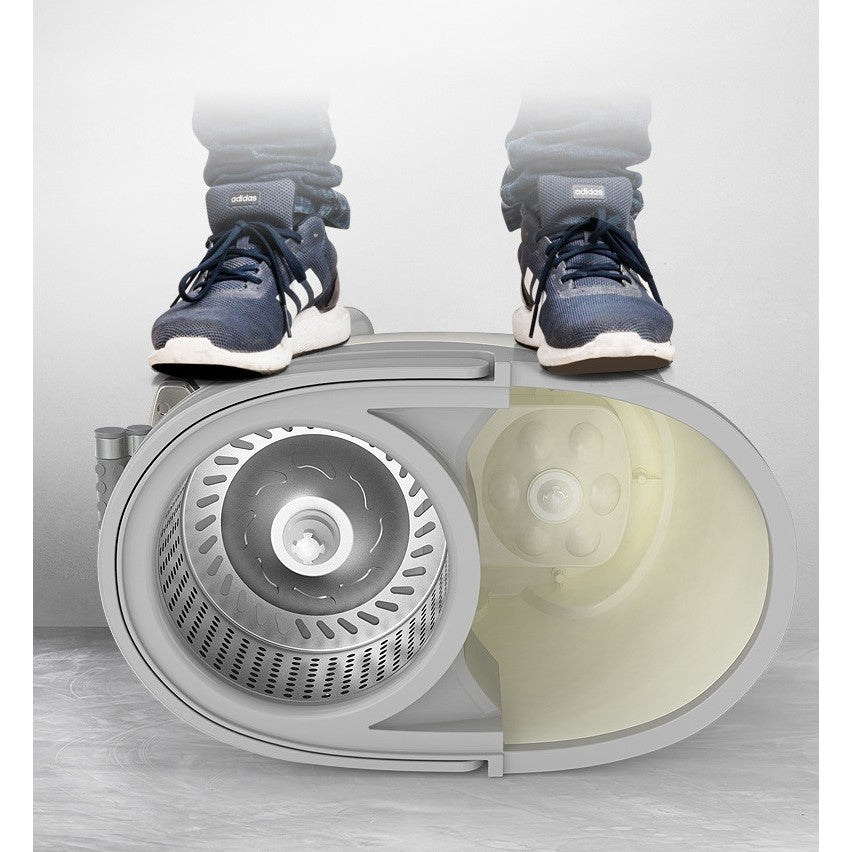 Set Galeata cu Pedala si Mop Rotativ 360°, Flippy, Cu Actiune Centrifuga x4, Pentru Uz Casnic, Maner din Otel Inoxidabil Telescopic, 2 Capte din Bumbac, 46x30x28 cm, Alb Ivoir-4