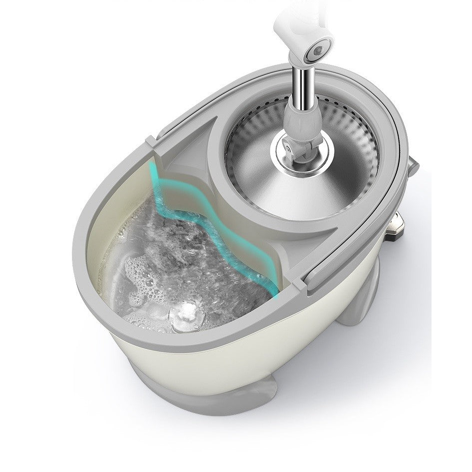 Set Galeata cu Pedala si Mop Rotativ 360°, Flippy, Cu Actiune Centrifuga x4, Pentru Uz Casnic, Maner din Otel Inoxidabil Telescopic, 2 Capte din Bumbac, 46x30x28 cm, Alb Ivoir-5