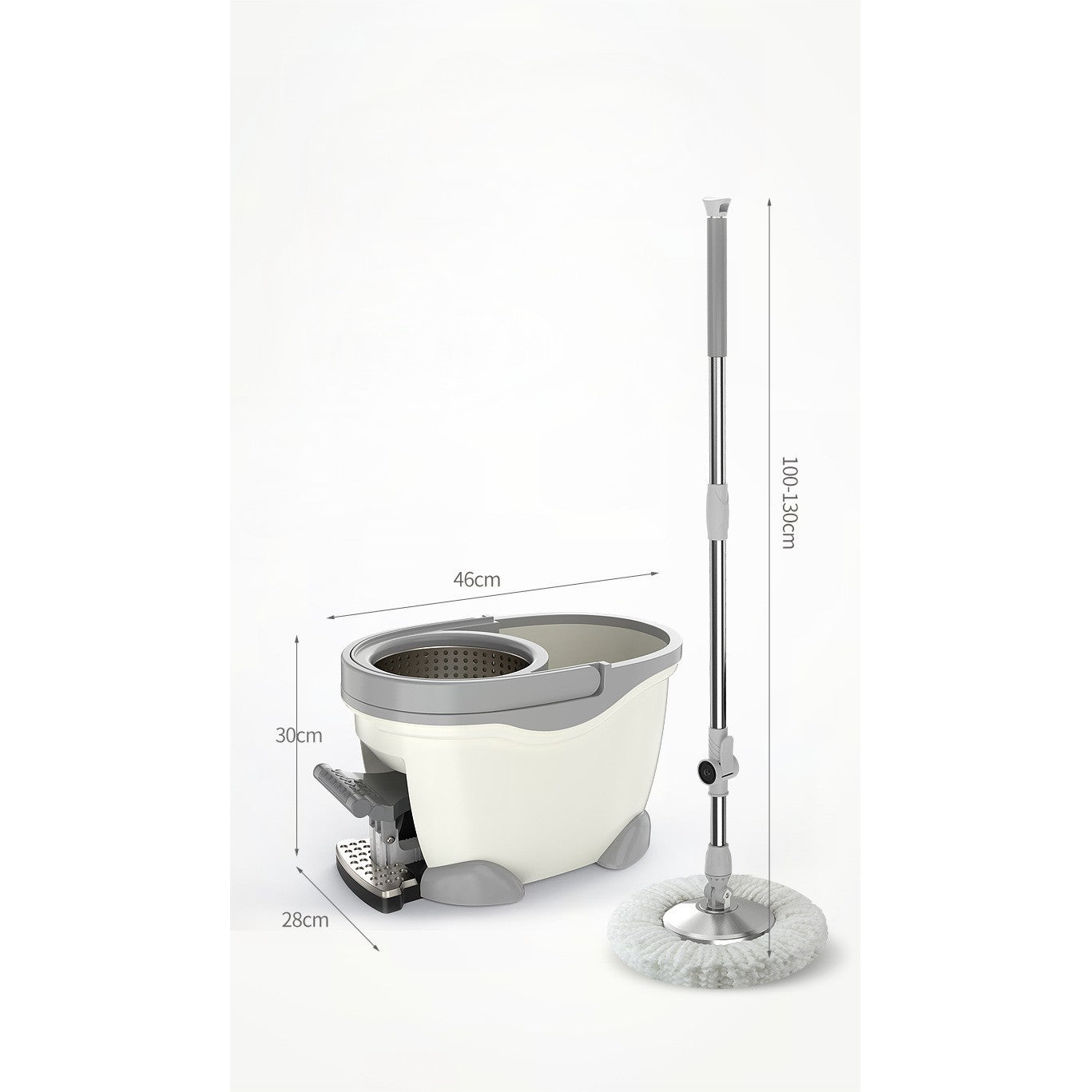 Set Galeata cu Pedala si Mop Rotativ 360°, Flippy, Cu Actiune Centrifuga x4, Pentru Uz Casnic, Maner din Otel Inoxidabil Telescopic, 2 Capte din Bumbac, 46x30x28 cm, Alb Ivoir-6