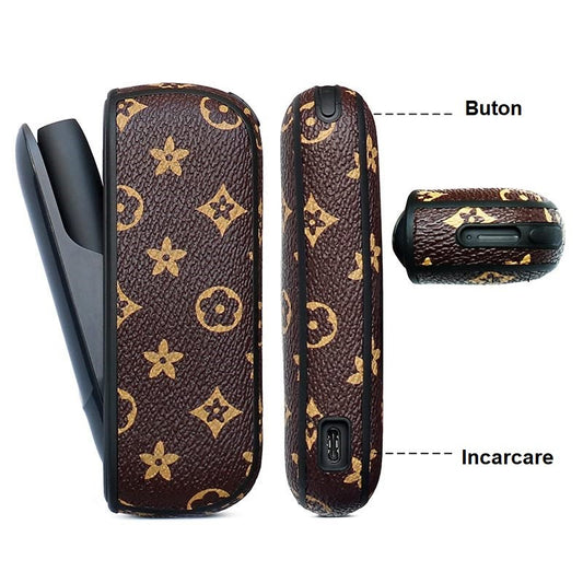 Set Husa Piele Ecologica Si Capac Plastic Flippy, pentru IQOS 3.0 DUO, de Protectie, Anti Soc si Zgarieturi, 20 gr, 12 x 4 x 2 cm, Maro-1