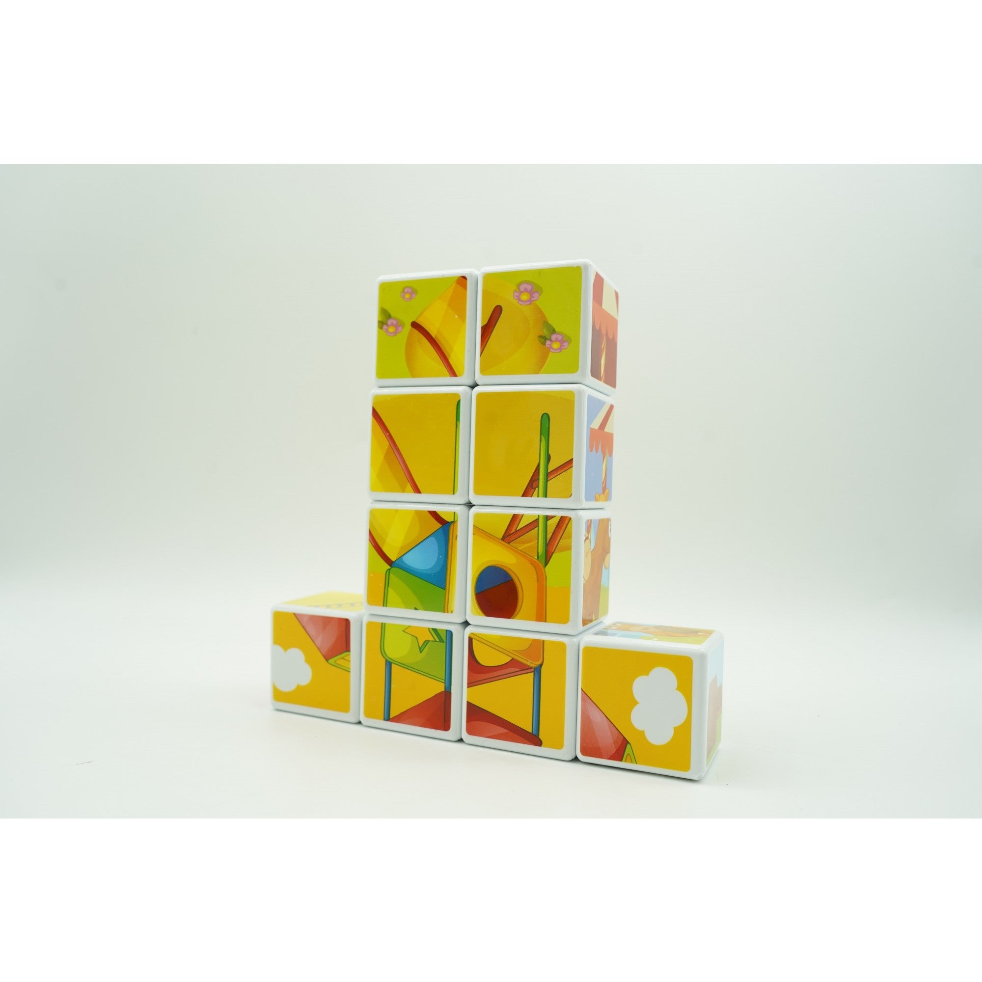 Set inteligent de cuburi magnetice pentru copii, 10 piese, cutie depozitare, puzzle parc de distractii, +3 ani, multicolor-3