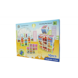 Set inteligent de cuburi magnetice pentru copii, 10 piese, cutie depozitare, puzzle parc de distractii, +3 ani, multicolor-0