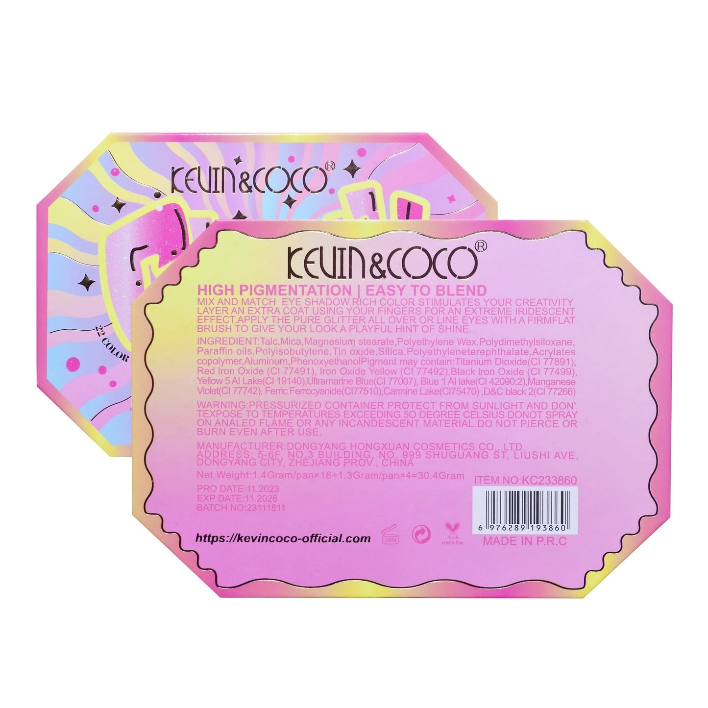 Paleta de Machiaj, KEVIN & COCO, Pink Cherry, Fard de Pleoape, 22 culori, 19 x 13.7 x 1.3 cm-5