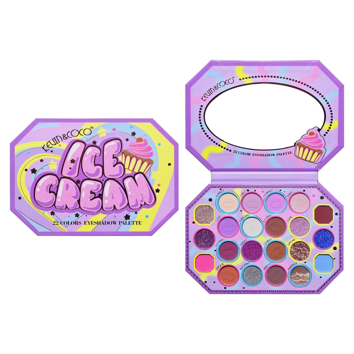 Paleta de Machiaj, KEVIN & COCO, Violet Ice Cream, Fard de Pleoape, 22 culori, 19 x 13.7 x 1.3 cm-8