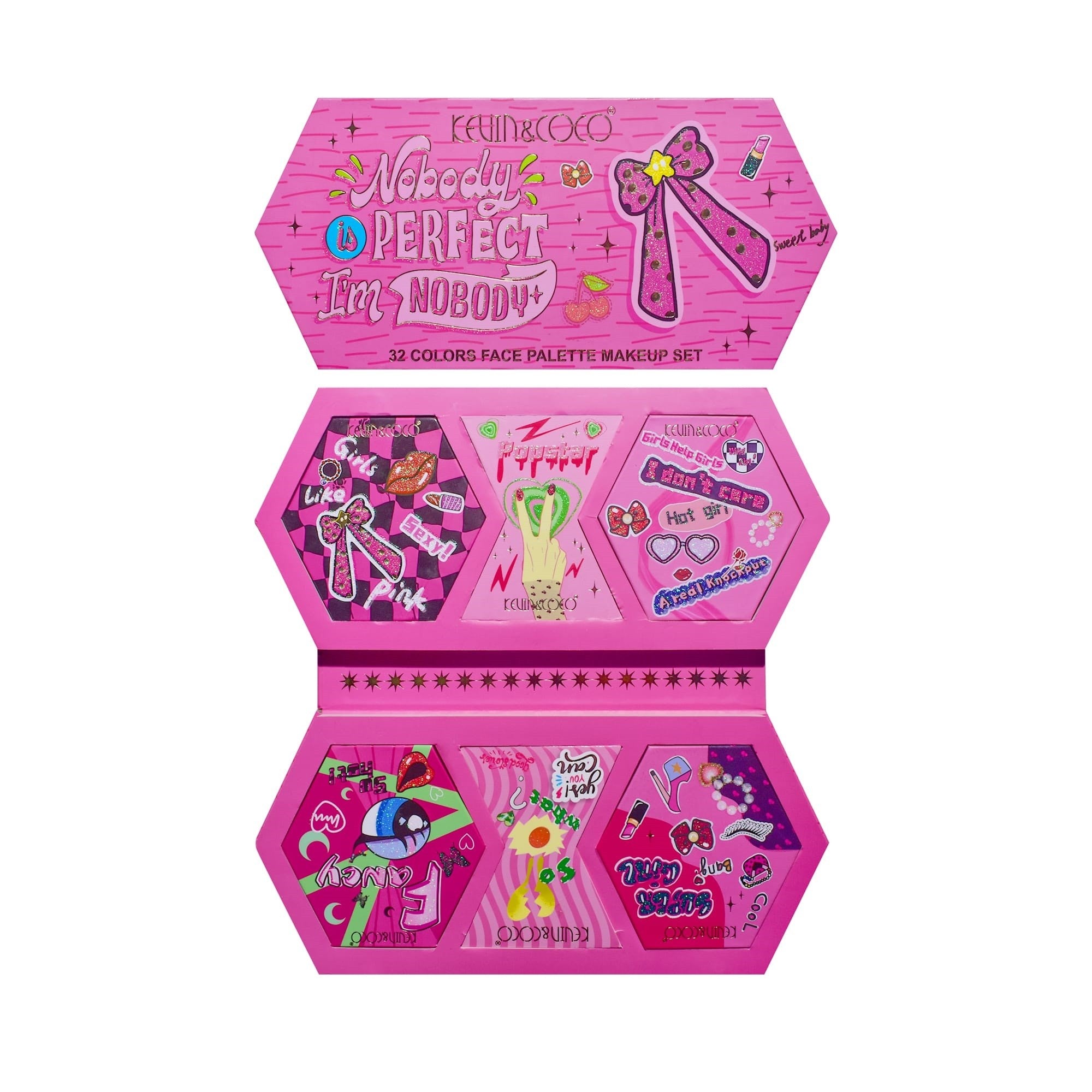 Trusa de Machiaj, KEVIN & COCO, Nobody is Perfect, I am Nobody, 32 culori, 29 x 23.5 x 3 cm-8