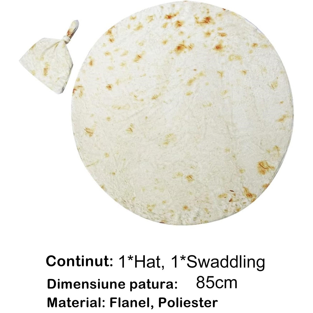 Set patura flanel si caciula Flippy, forma lipie, pentru nou-nascuti, material poliester, 85 cm, crem-6